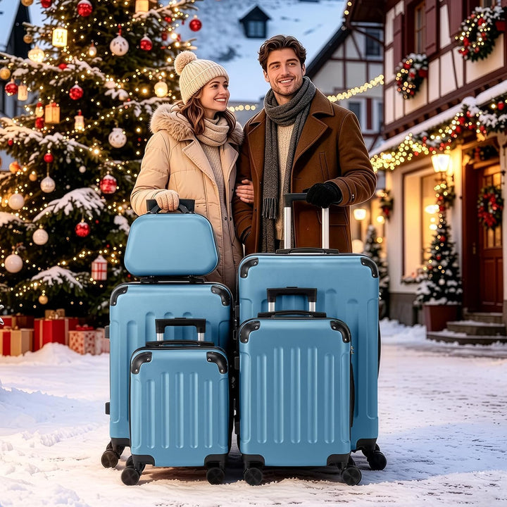 LEADZM Koffer Set 5 teilig Hartschale mit Kosmetikkoffer, Kofferset mit verstärkten Ecken, Reisekoff