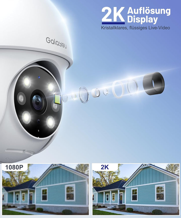 2K Überwachungskamera Aussen,GALAYOU PTZ Outdoor WLAN IP Kamera überwachung aussen, WiFi Dome Camera
