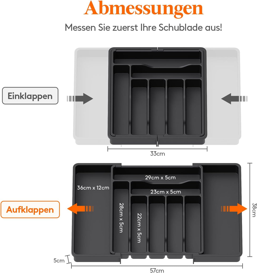 Lifewit Besteckkasten für Schubladen, erweiterbarer Besteckeinsatz für Küchenschubladen, Verstellbar