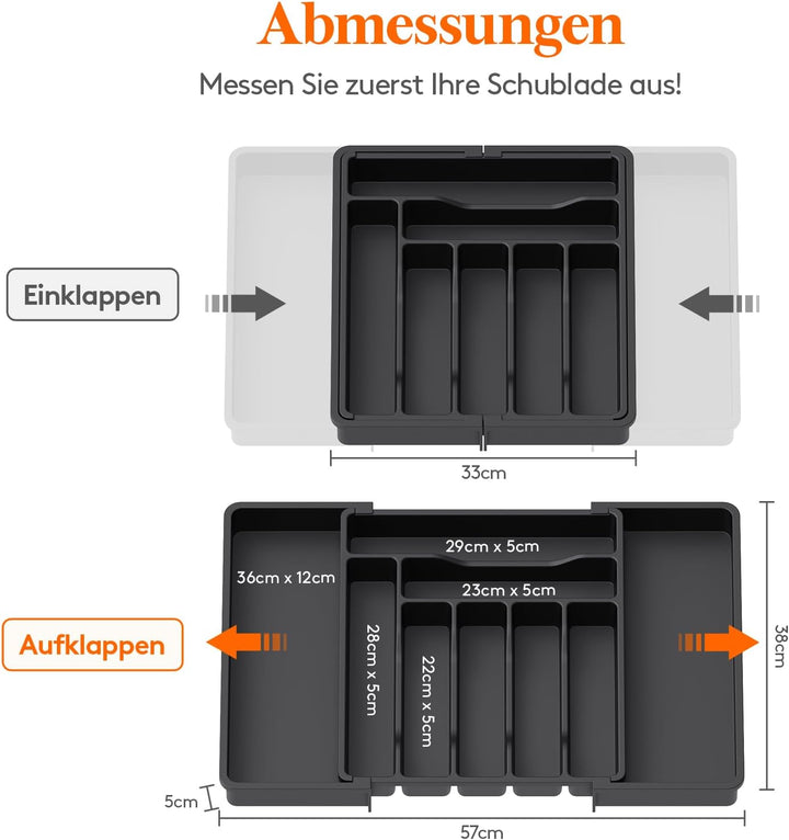 Lifewit Besteckkasten für Schubladen, erweiterbarer Besteckeinsatz für Küchenschubladen, Verstellbar