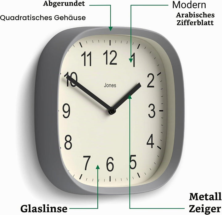 JONES CLOCKS Quadratische Retro-Wanduhr aus hochwertigem Acryl, Sprite&