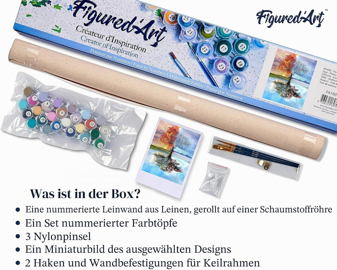 Figured'Art Malen Nach Zahlen Erwachsene Baum in vier Jahreszeiten - Paint by Numbers Basteln DIY Ba