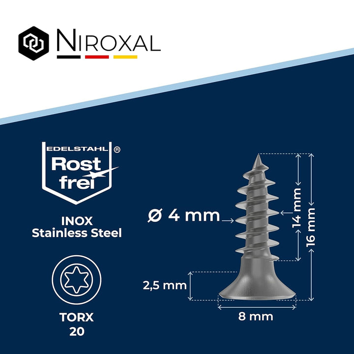 Schrauben Torx Edelstahlschrauben 4x16 Edelstahl V2A rostfrei Spanplattenschrauben für Holz Vollgewi