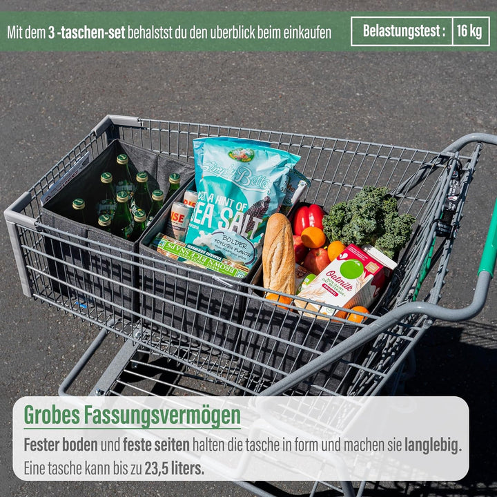 VENO 3-er Pack wiederverwendbare Einkaufstasche, Aufbewahrung, strapazierfähig, harter Boden, zusamm