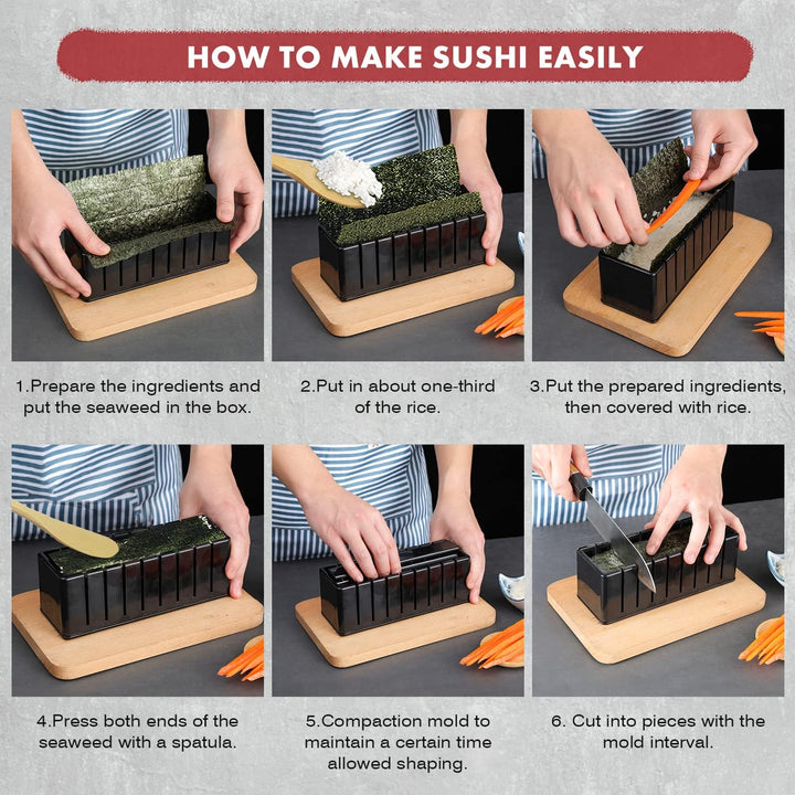 MLRYH Sushi Making Kit Sushi Maker 20 Stück DIY Set Bambusmatten,Essstäbchen, Avocadoschneider, Padd