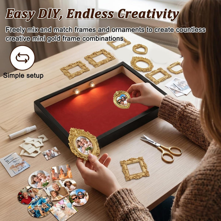 DIY Mini Museum Silhouette Box mit LED, Mini Menschen Figuren Museum, Kreativ Bilderrahmen mit 8 Fig