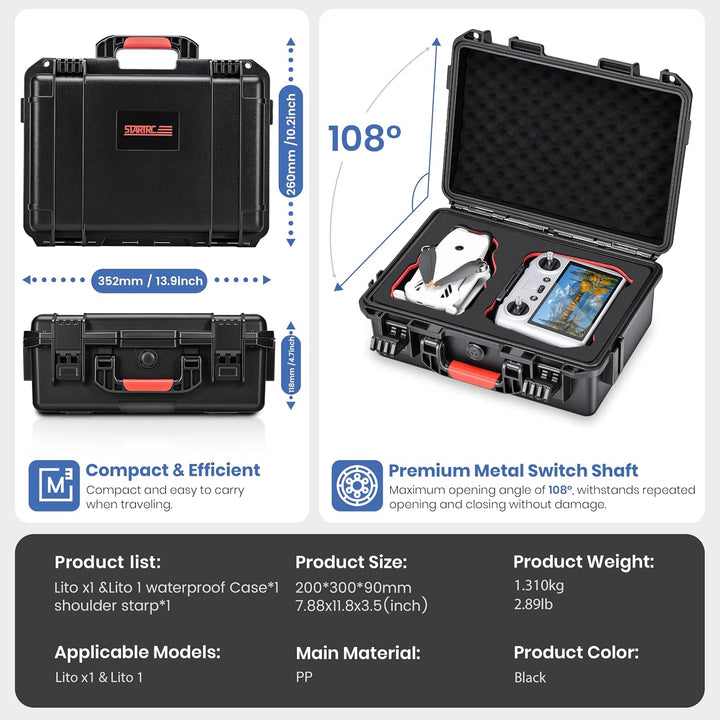 STARTRC Lito X1/1 Koffer, Wasserdichter Harter Tasche für DJI Lito X1/1 Fly More Combo Zubehör für D
