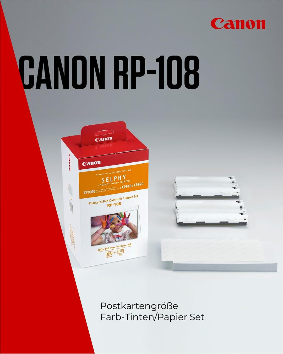Canon RP-108 Original Farbband/Papierset Postkartengrösse 10x15cm für SELPHY CP-Drucker (108 Blatt,