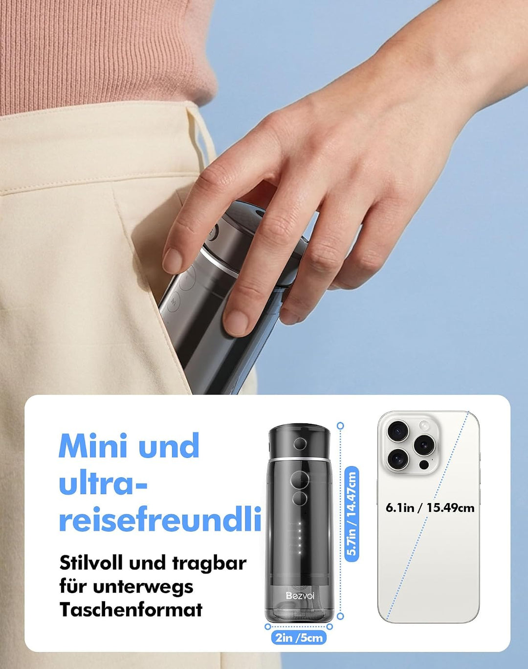 Reise Munddusche Kabellos Zahnreinigung: Oral Irrigator mit 5 Modi, 180ML Wassertank IPX7 Wasserdich