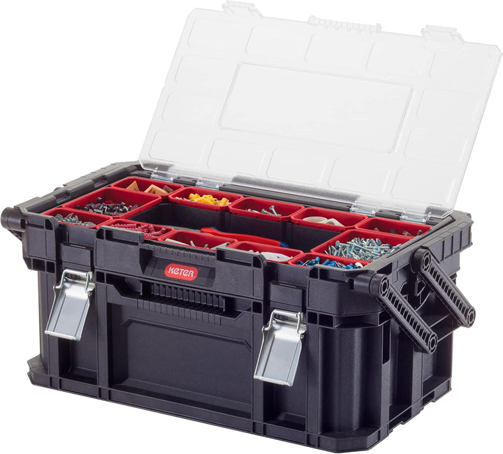 Keter Connect Cantilever Werkzeugkasten, 56,5x31,7x25,1 Cm, Transparenter Bruchsicherer Deckel, Hera