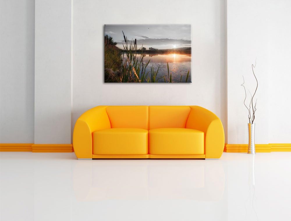 Pixxprint Sonniger Morgen am See als Leinwandbild/Grösse: 100x70 cm/Wandbild/Kunstdruck/fertig bespa