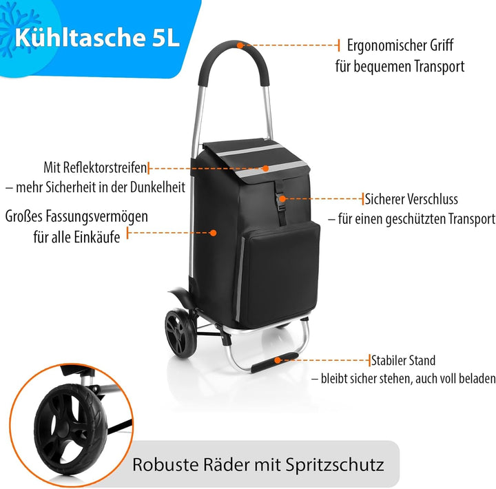 BigDean Einkaufstrolley klappbar mit Kühlfach - auch als Sackkarre nutzbar - Einkaufswagen mit extra