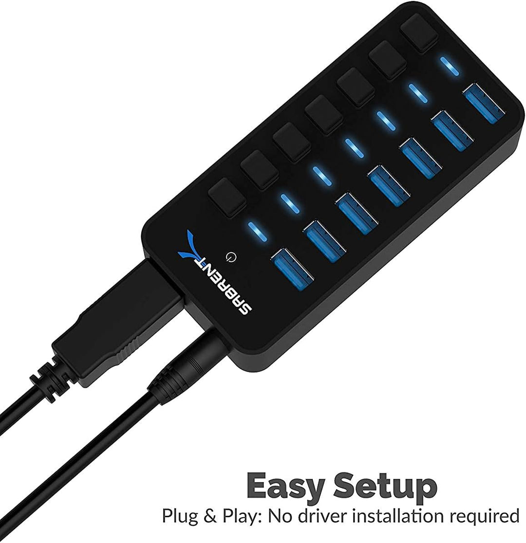 SABRENT USB Hub aktiv 3.2 gen1, mit netzteil 36W 7port, USB Adapter mehrfach Verlängerung, USB Verte