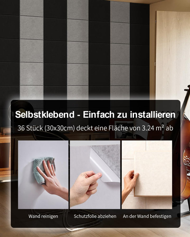 36 Stück Akustikplatten Selbstklebend, Akustikpaneele Schallabsorber mit hoher Dichte, Akustische Be