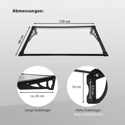 TrutzHolm® Aluminium Vordach Haustürvordach Pultvordach 150 x 90 cm Schneelast 95kg | Polycarbonatpl