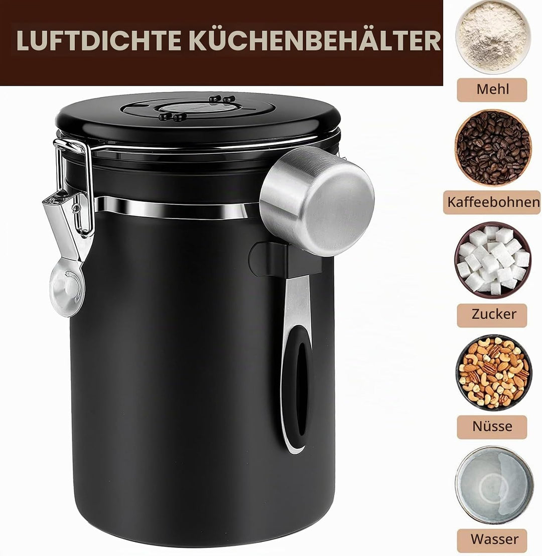 Nizirioo 1,8L Kaffeedose Luftdicht aus Edelstahl Kaffeedosen Kaffeebehälter Aromadicht mit Löffel Ka