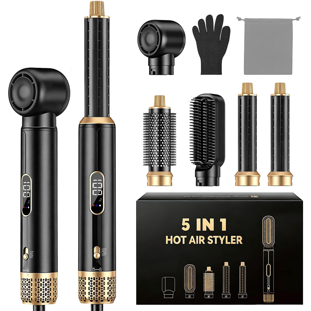 Hair Styler 5 in 1, Airstyler Haarstyler Set mit LCD-Bildschirm, Rundbürstenföhn, Warmluftbürste, Ai