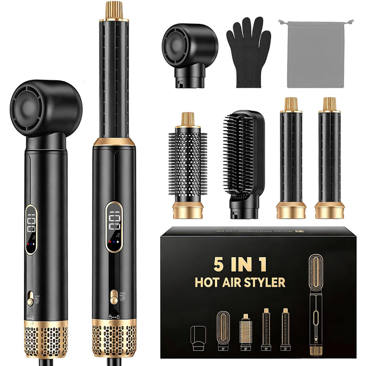 Hair Styler 5 in 1, Airstyler Haarstyler Set mit LCD-Bildschirm, Rundbürstenföhn, Warmluftbürste, Ai