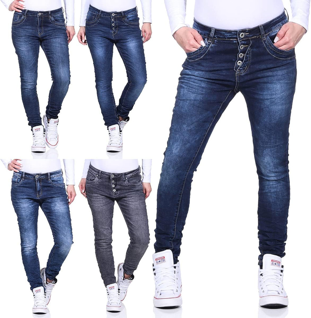 Jewelly Damenjeans im Skinny Style Boyfriends Hüftjeans Jeans Hose Röhre 22 34 Blau 17, 34 Blau 17