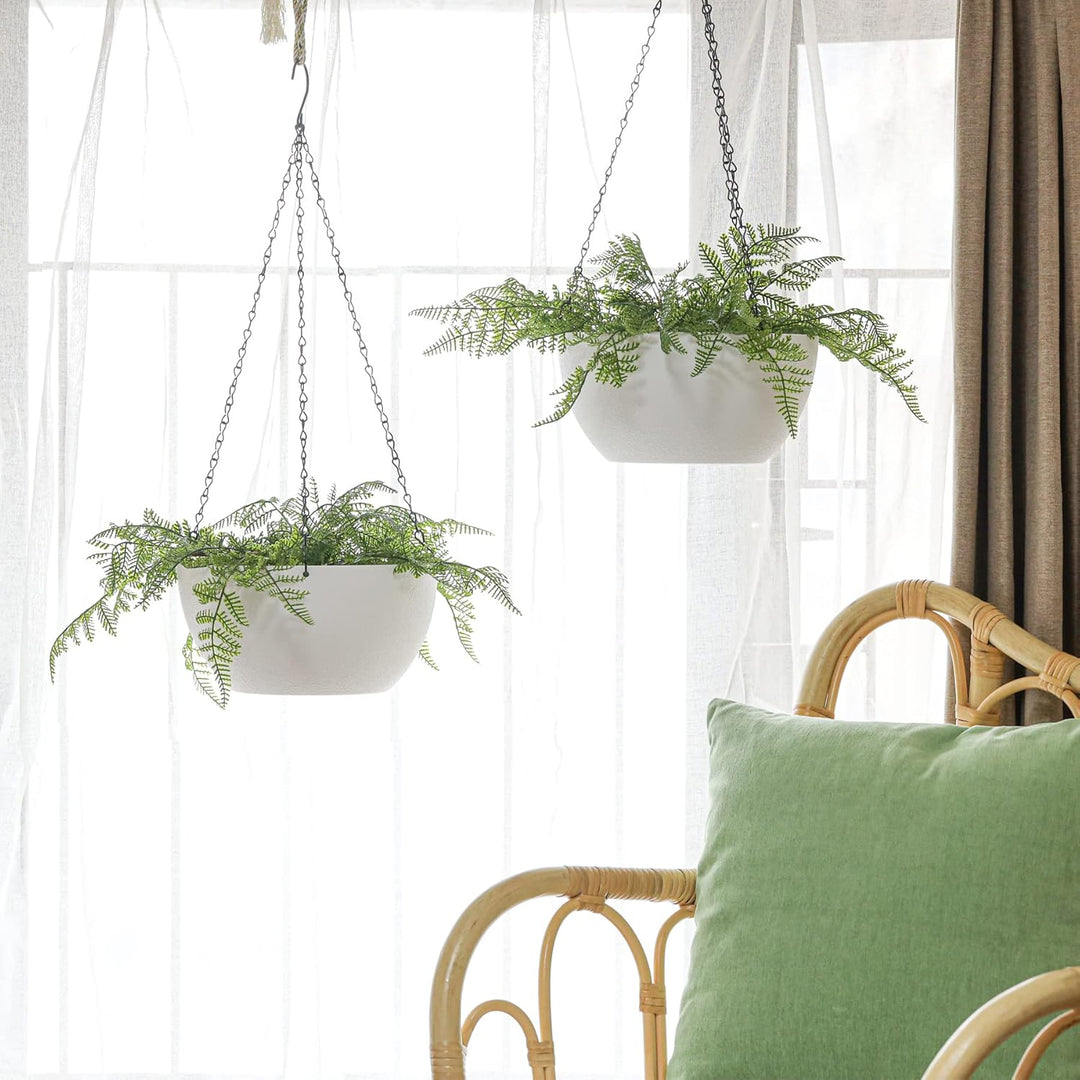 T4U Blumentopf Hängend Plastik 2er Set, Φ25CM Hängetopf Pflanzen Weiss, Blumenampel mit Haken Rund,
