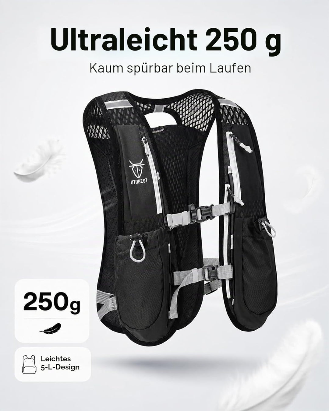 UTOBEST Trinkrucksack 5L Herren Damen Ultraleicht Laufrucksack für Laufen,Marathon,Jogging,Radfahren