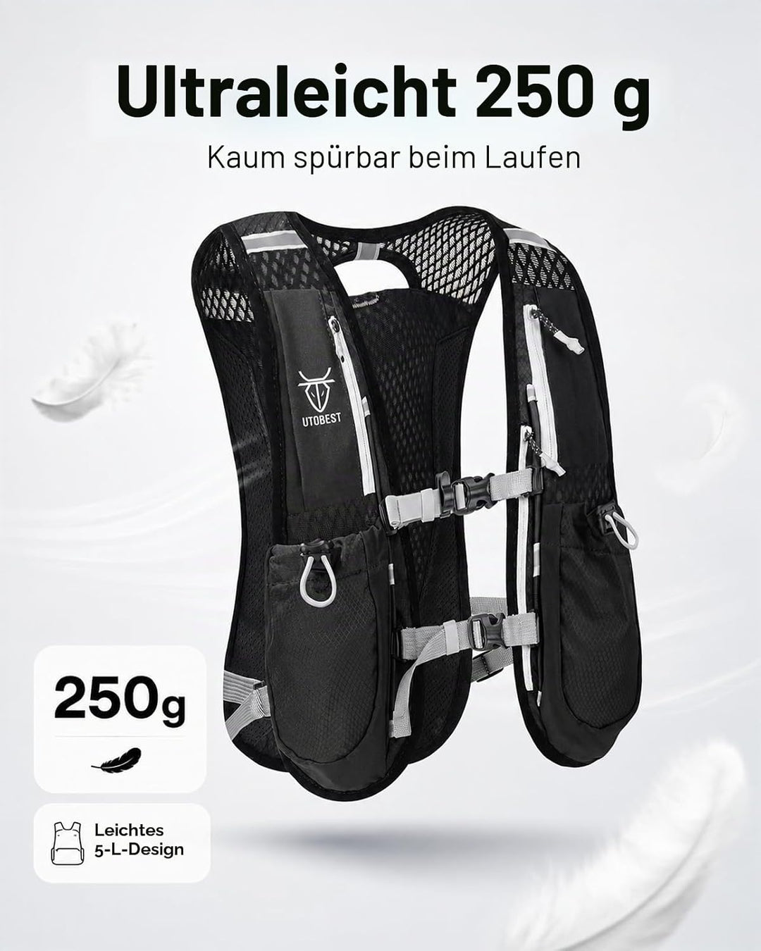 UTOBEST Trinkrucksack 5L Herren Damen Ultraleicht Laufrucksack für Laufen,Marathon,Jogging,Radfahren