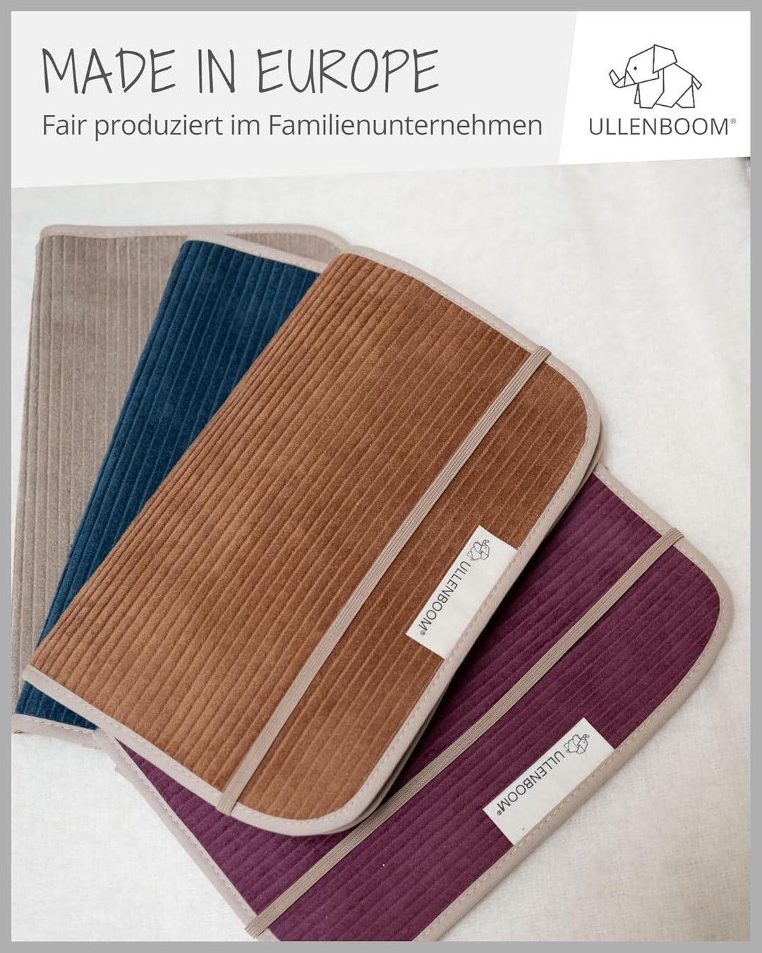 ULLENBOOM Windeltasche für unterwegs, Cord Cognac, Made in EU - Wickeltasche für bis zu 3 Windeln, F