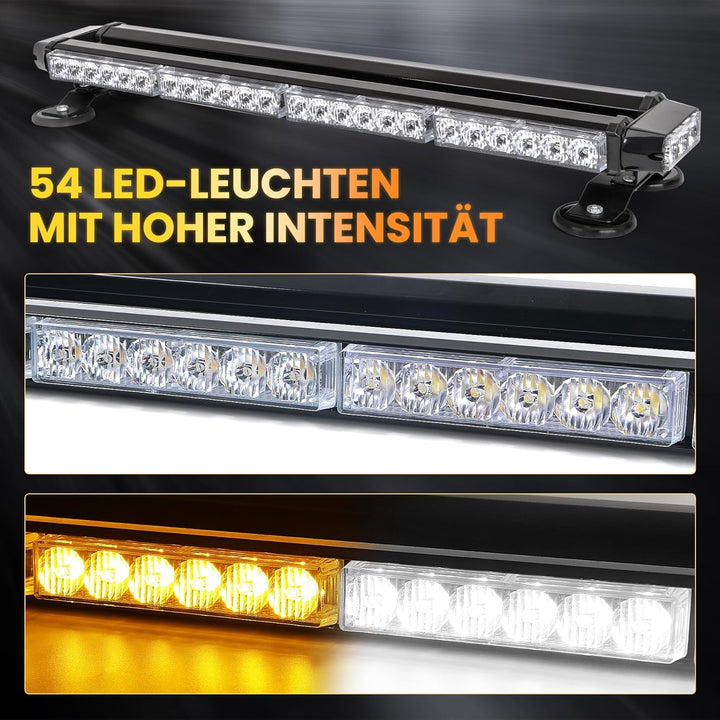 67cm 54 LED Rundumleuchte Blinklicht -7 Modi 12/24V Blitzleuchte Amber Warnleuchte Magnetische Notfa