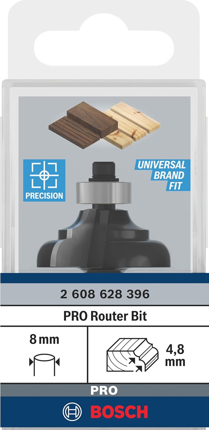 Bosch Professional 1x Kantenformfräser Standard for Wood (für Holz, Radius 4.8mm, Breite 9.6mm, Arbe