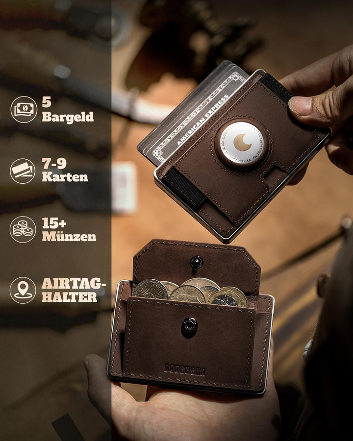 Airtag Slim Wallet Herren mit XXL Münzfach für 15+ Münzen I Kartenetui mit Bargeldfach I Kartenetui