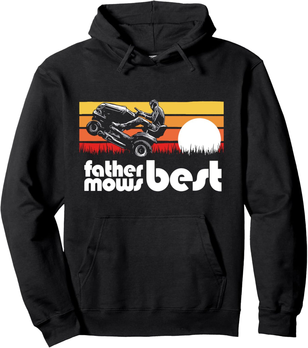 Father Mows Best Riding Lawn Mower Wheelie Funny Vintage Pullover Hoodie