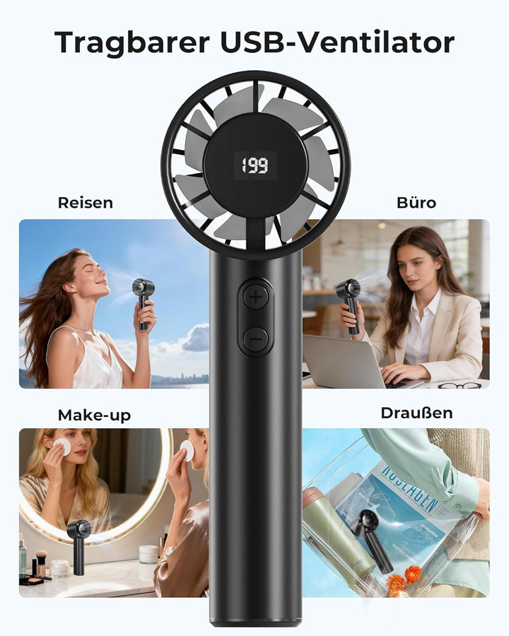 Handventilator Akku Aufladbar - Einstellbare Geschwindigkeit(1-199),13 Stunden Lange Arbeitszeit, Di