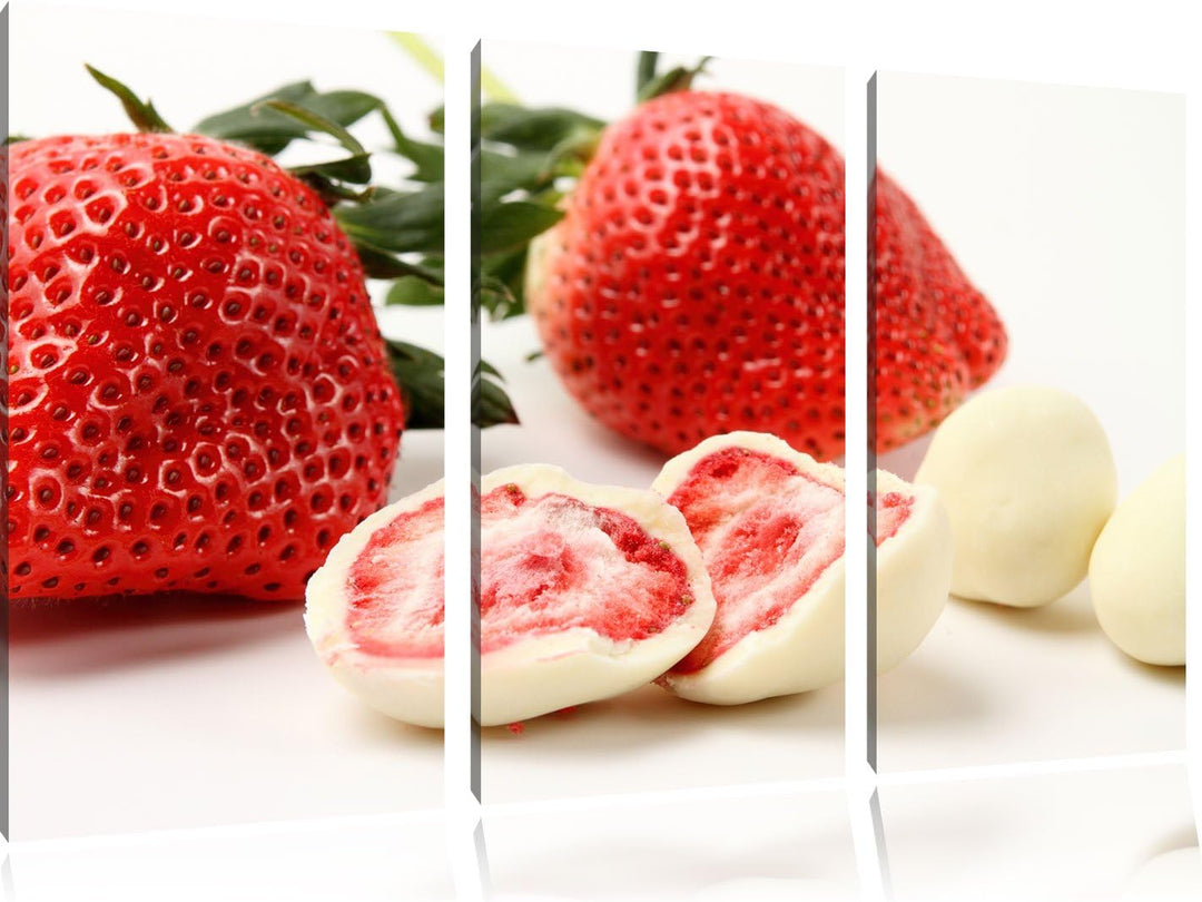 Pixxprint Erdbeeren mit Schokolade umhüllt als Leinwandbild/Grösse: 3 Teilig (120x80 cm) cm/Wandbild