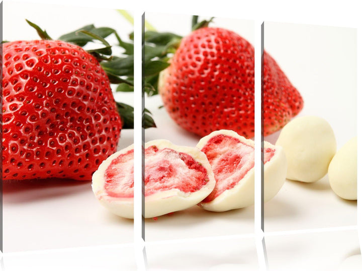 Pixxprint Erdbeeren mit Schokolade umhüllt als Leinwandbild/Grösse: 3 Teilig (120x80 cm) cm/Wandbild