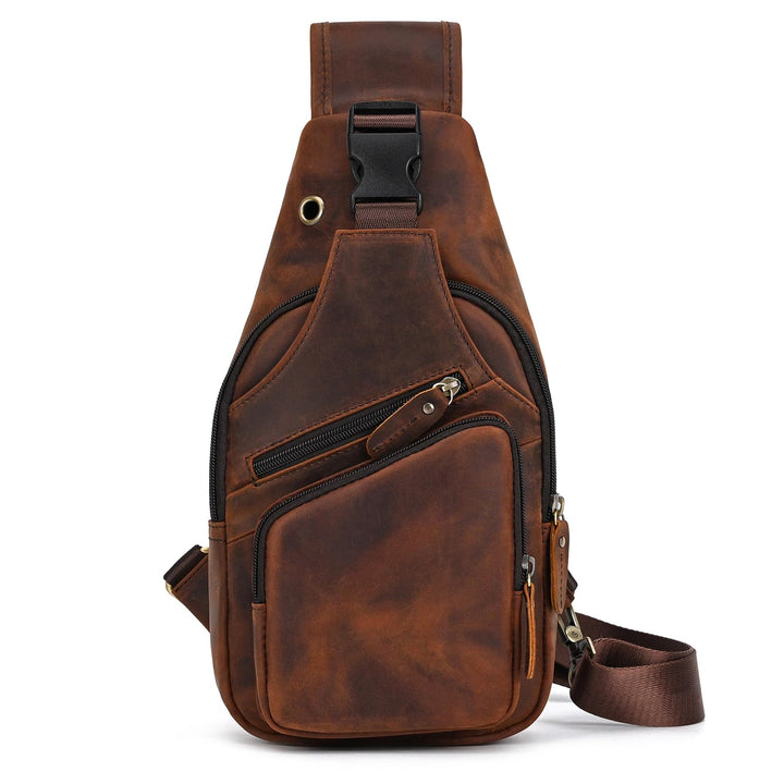 LUUFAN Herren Echtes Leder Sling Bag Brust Schulter Rucksack Crossbody Tasche für Casual Sport Wande