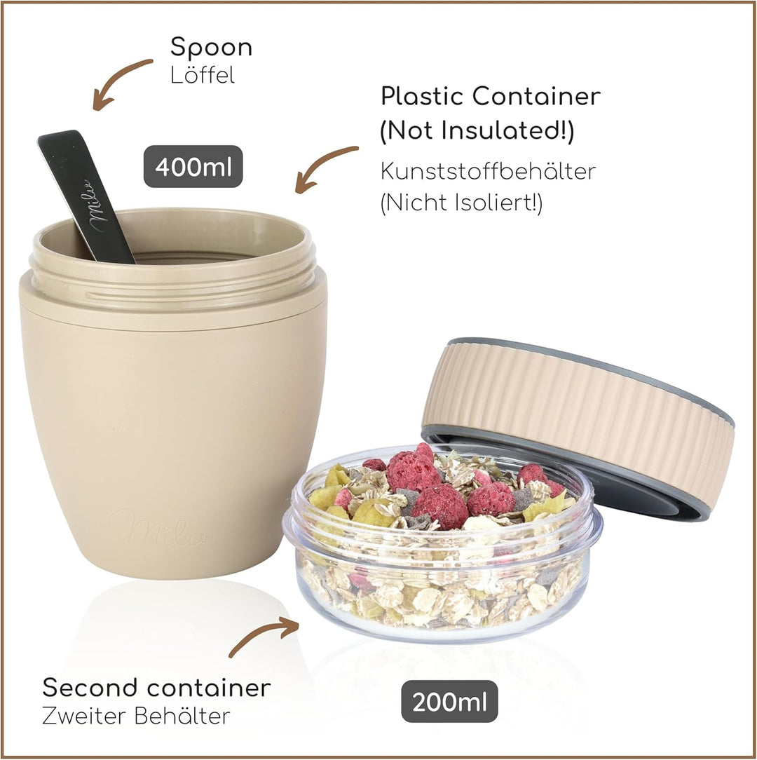 Milu Müslibecher to go 400ml MüsliMax Plastik Joghurtbecher für Müsli I auslaufsicherer Becher mit L