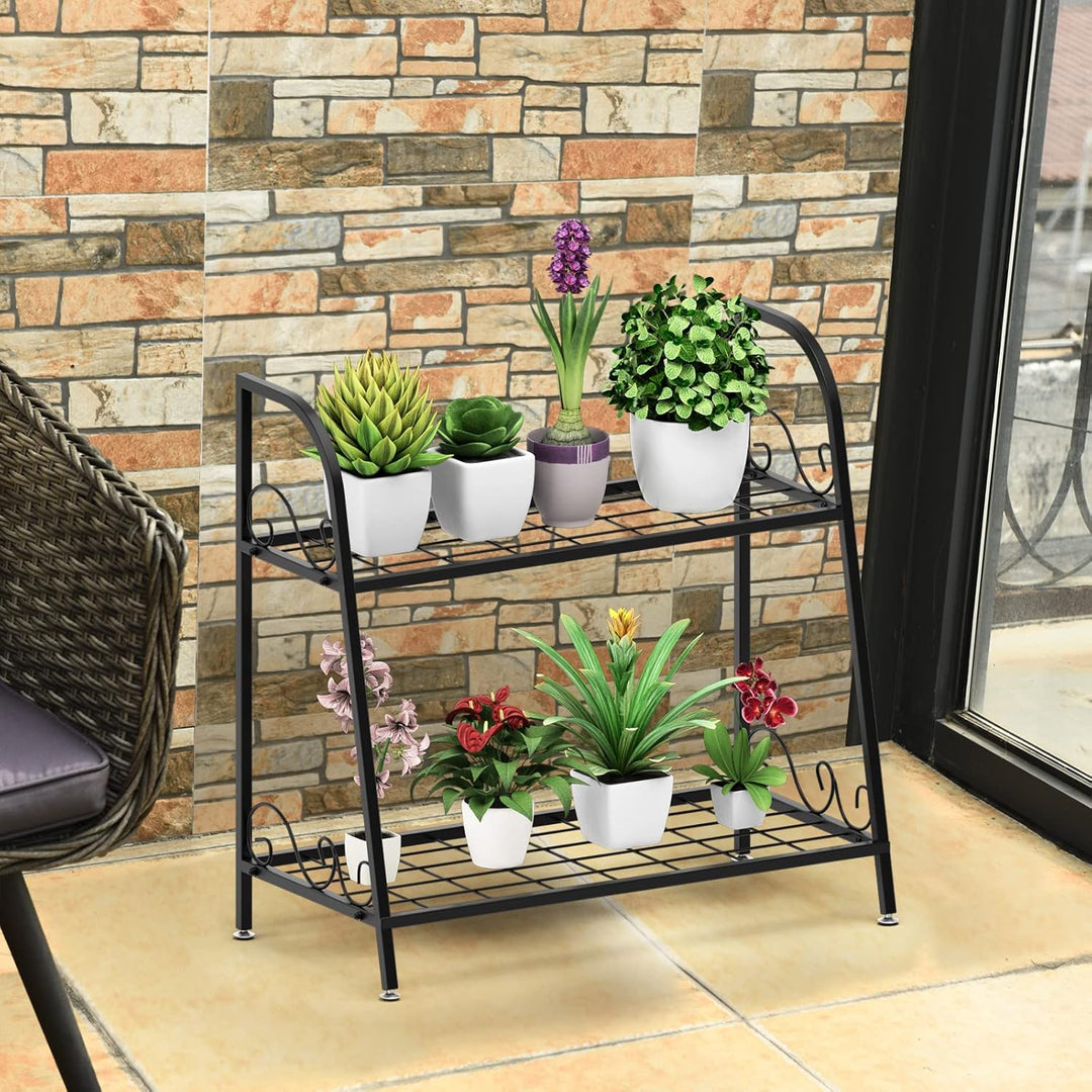GOPLUS 2-Stufige Metall Blumentreppe, Pflanzenregal mit Griff, Pflanzentreppe, Blumenregal Pflanzens