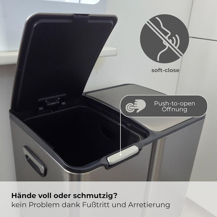 Mülleimer Abfallsammler Softclose Edelstahl hoch 60 L (30 + 17 + 13 L) 60 L (30 + 17 + 13 L) Edelsta