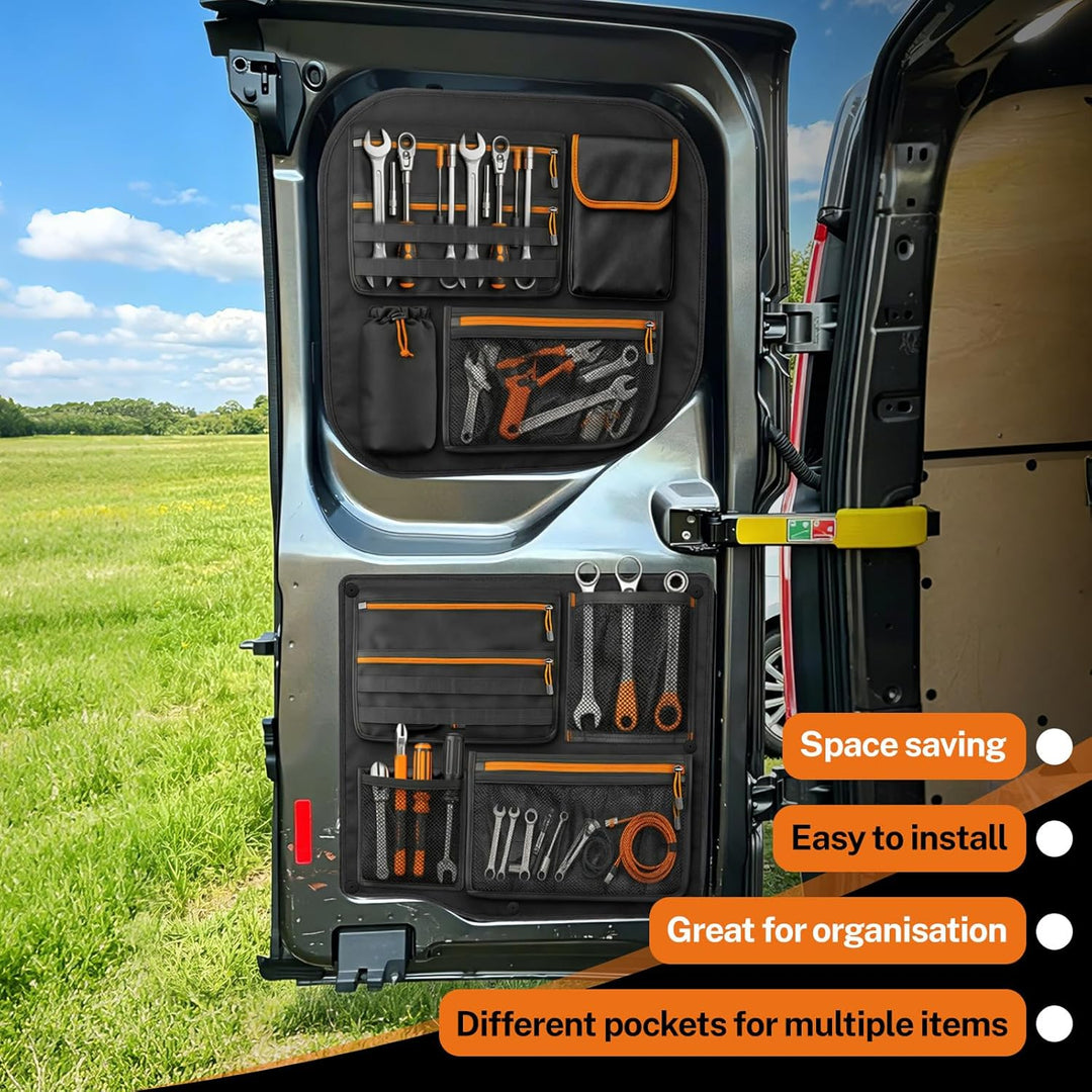 4PCS Scheunentor Aufbewahrungsorganizer kompatibel mit Ford Transit Custom 2006-2023, Taschen-Organi
