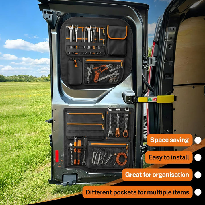 4PCS Scheunentor Aufbewahrungsorganizer kompatibel mit Ford Transit Custom 2006-2023, Taschen-Organi