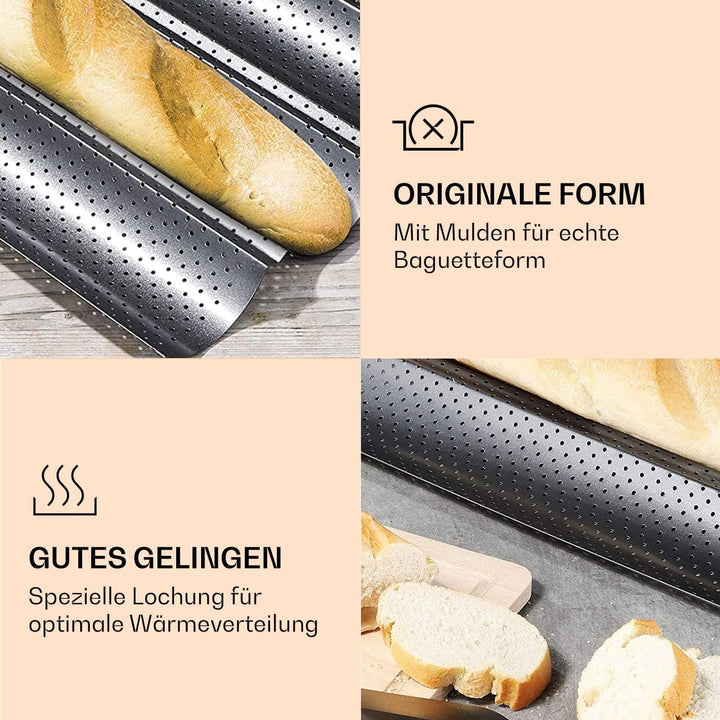 Baguette-Backblech, 3er Set mit 3 Mulden, Spülmaschinenfest, Antihaft Metall-Backform für Brot und B