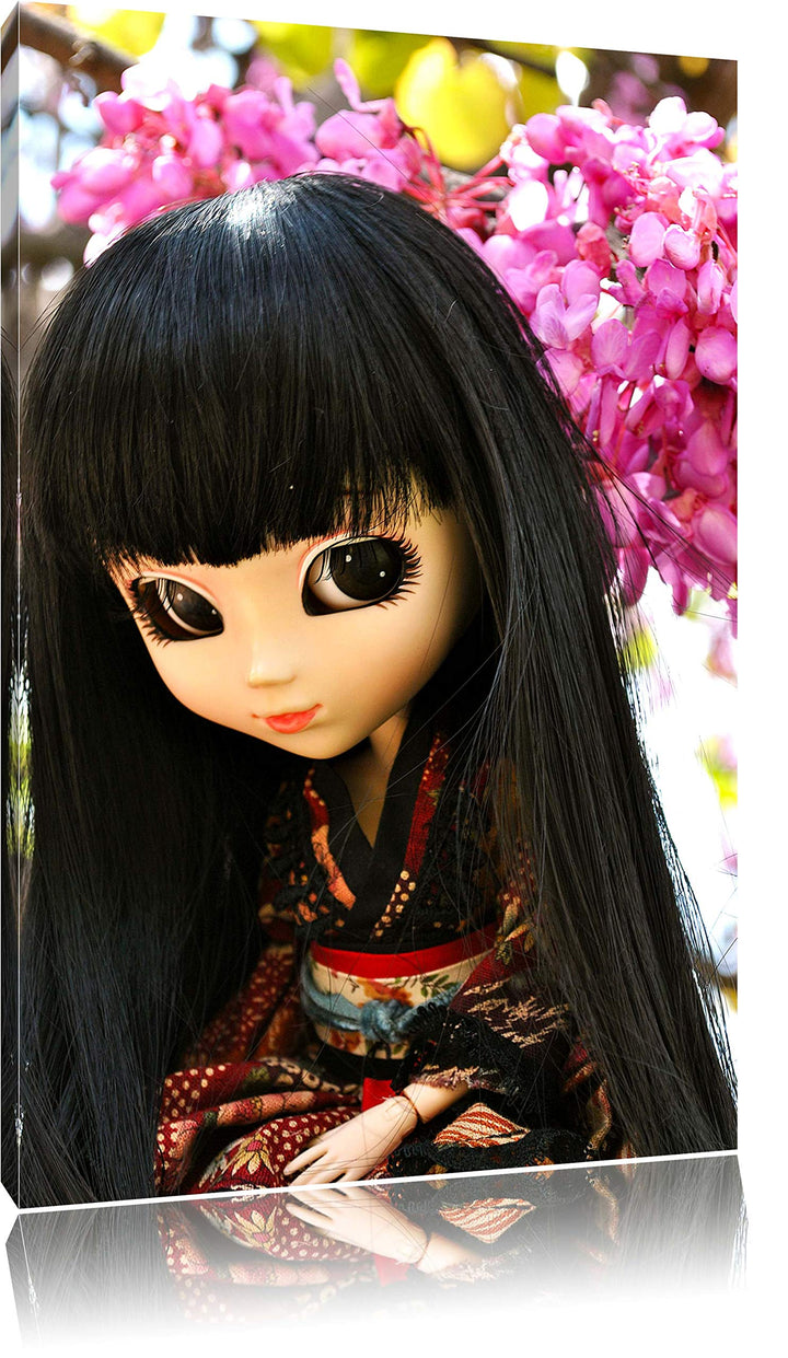 anmutige Geisha Pullip Leinwand, XXL riesige Bilder fertig gerahmt mit Keilrahmen, Kunstdruck auf Wa