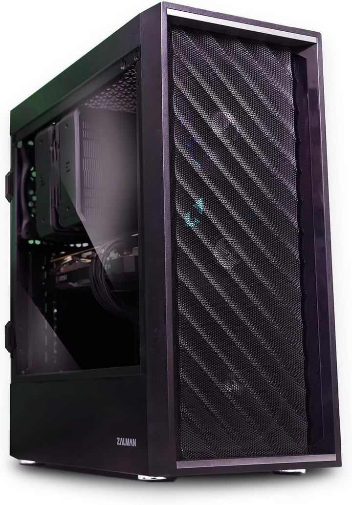 Zalman T7 PC Gehäuse Midi Tower ATX, Mesh Front 2xLüfter, Glas Seitenwand, Schwarz