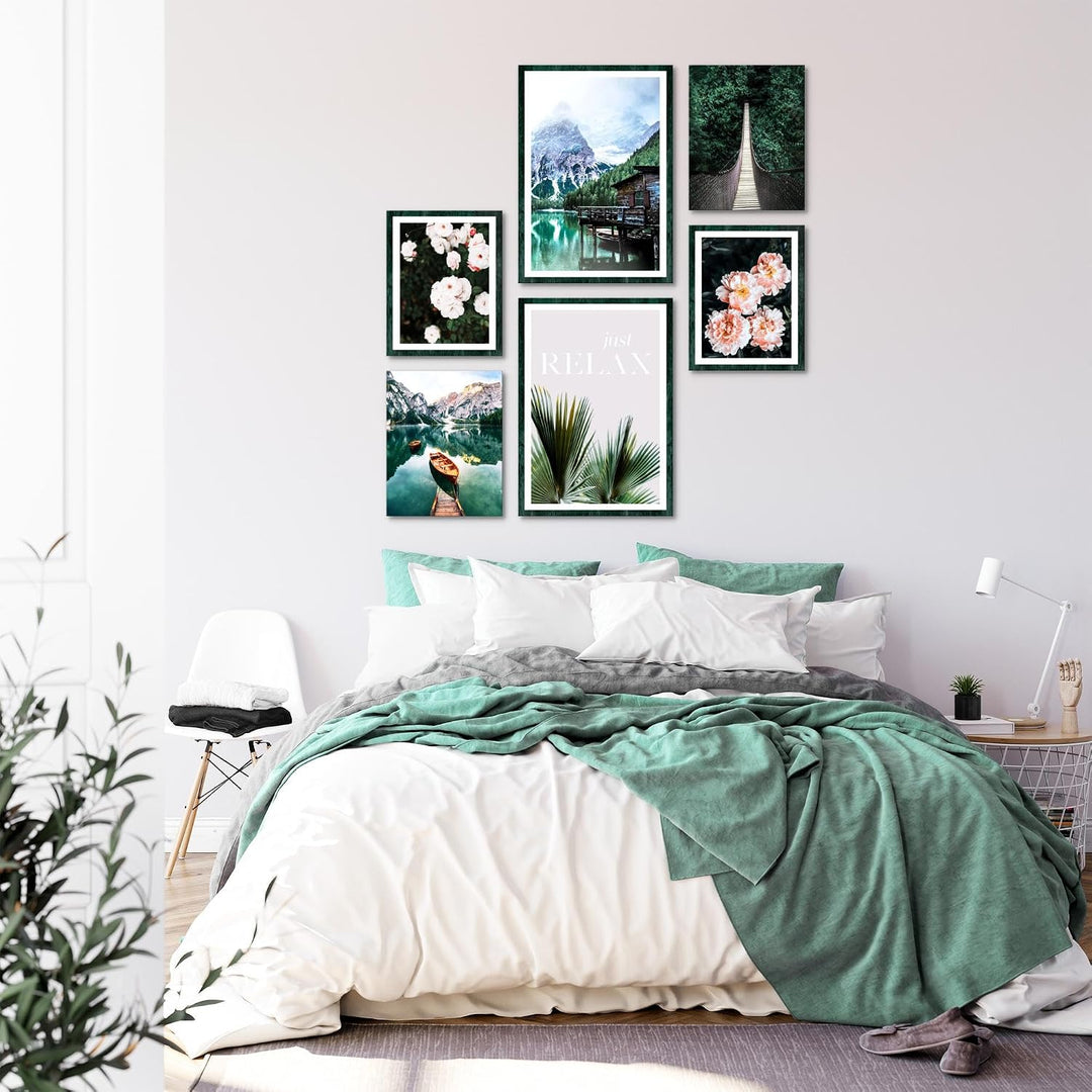 Novart Wandbilder Set See Berge Natur - KEIN EXTRA RAHMEN BENÖTIGT - Modern Deko - Wohnzimmer Schlaf