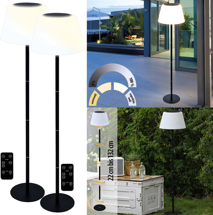 Lunartec LED Akku Tischleuchte: 2er-Set Solar-LED-Tisch- & Stehleuchte, Fernbedienung, CCT, 400 lm (