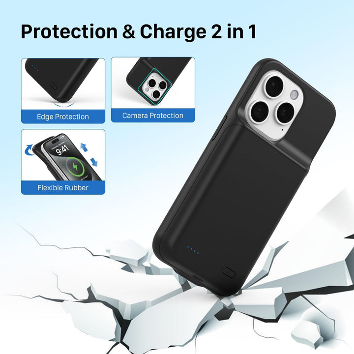 TQTHL Akkuhülle für iPhone 15 pro, [ 6800mAh ] Zusatzakku Ladehülle Akku hülle Handyhülle,wiederaufl