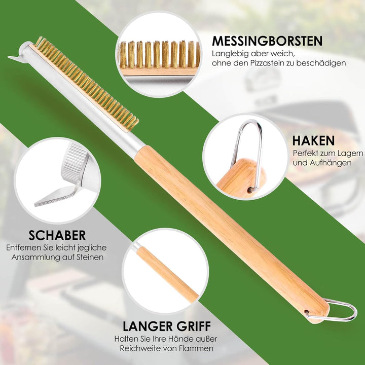 Profi Pizzaofen-Bürste 52cm mit Edelstahlschaber und Messingborsten – Ideal für Outdoor- und Indoor-