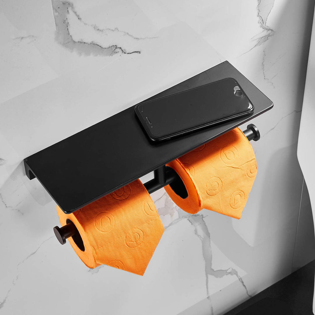 Doppelrollen-Toilettenpapierhalter mit Ablage aus massivem Messing und erstklassigem Papiertaschentu