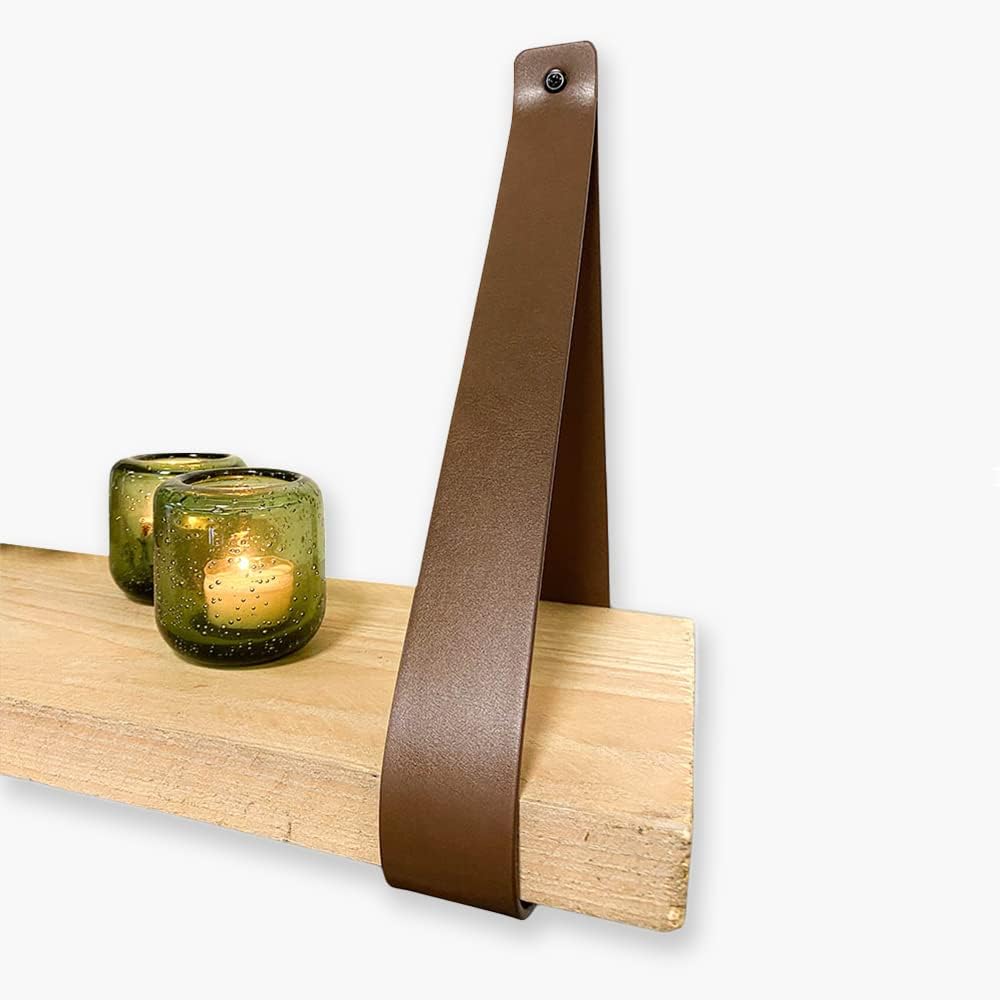 Brute Strength - Regalträger aus PU-Leder - Braun - 6 Stück - Regalträger - Wandhalter - Regalbänder