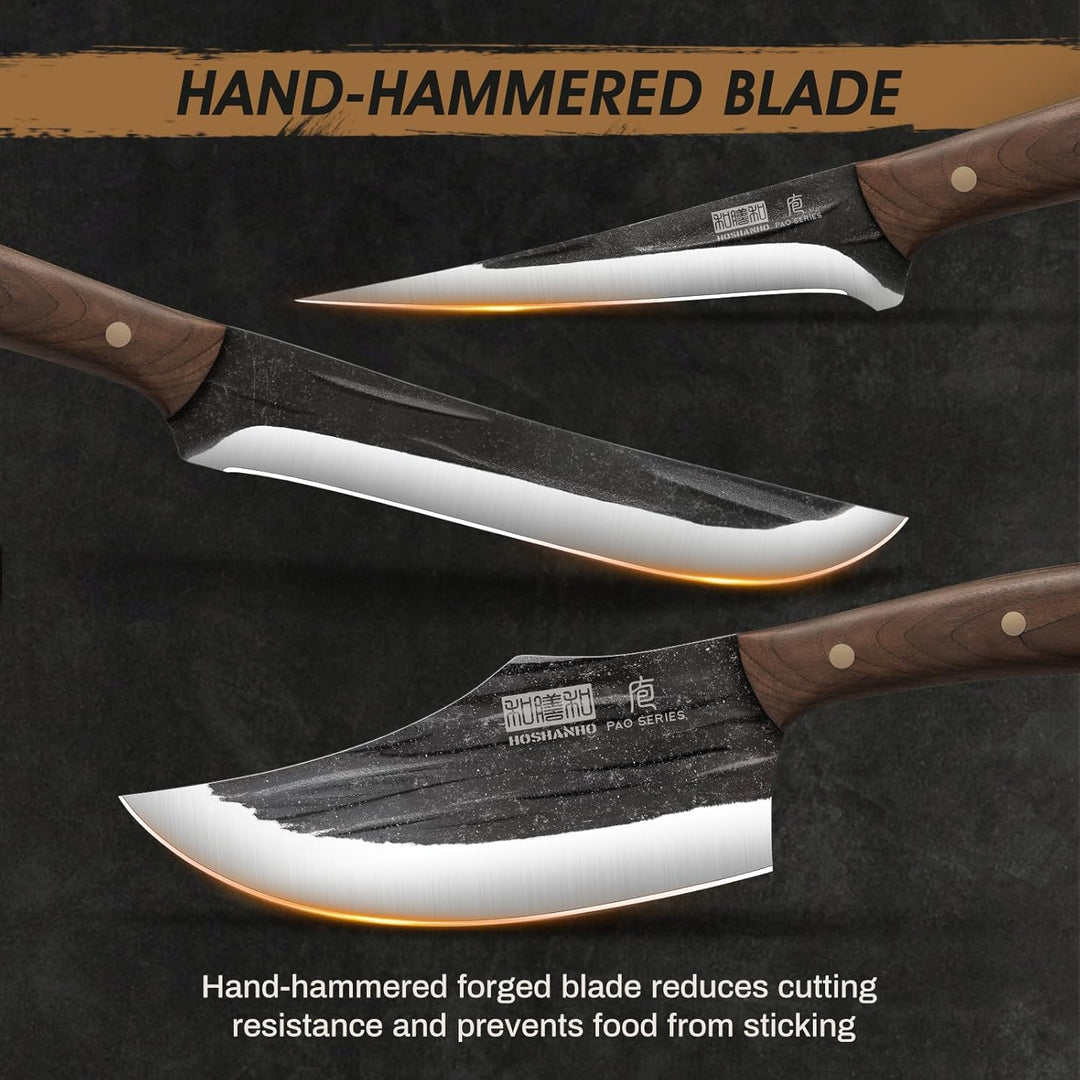 HOSHANHO Metzgermesser Set, Handgeschmiedetes Metzger Küchenmesser Set mit Messertasche, Scharfes Fl